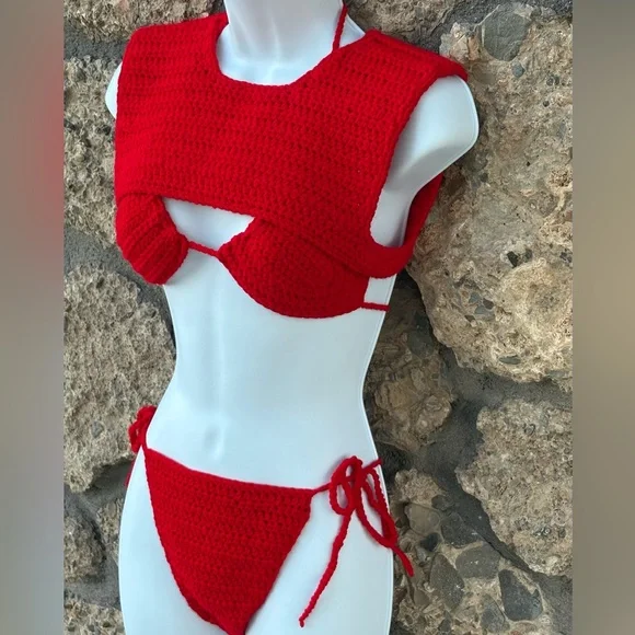 Red Crochet Handmade Bikini Set - Picture 8 of 11